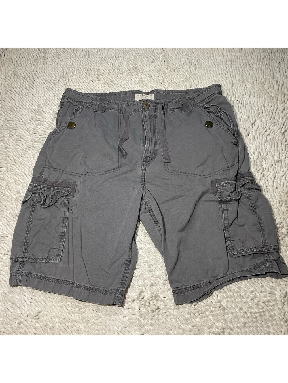 Triple Five Soul Cargo Shorts Mens 34 Gray Good Adjustable Waist Gorpcore Y2K
